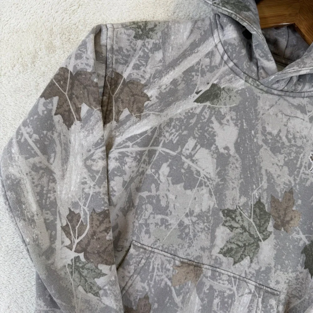 Abercrombie Kids A&F Essentials Camo Leaf Print Pullover Hoodie Grey Size 7/8